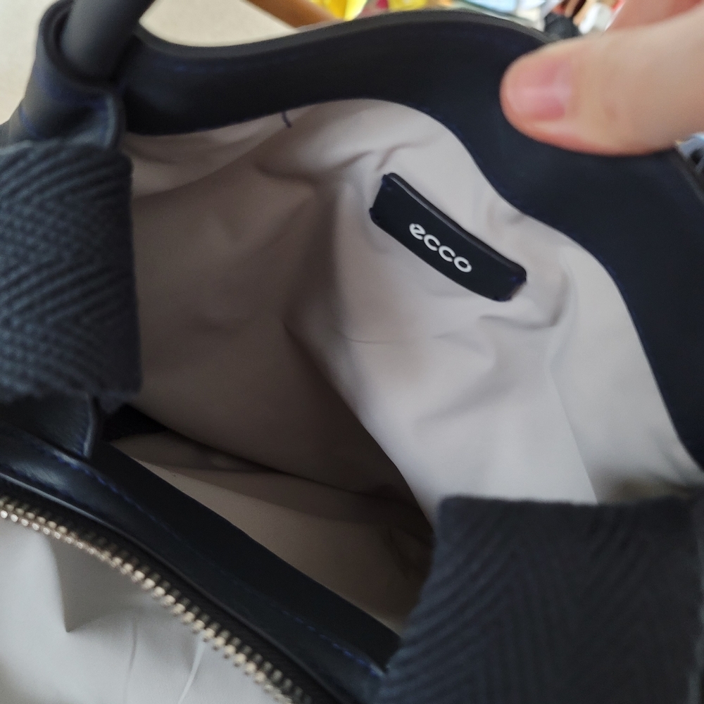 Ecco Navy Blue Leather Shoulder Bag with Wide Strap - Picture 4 of 13